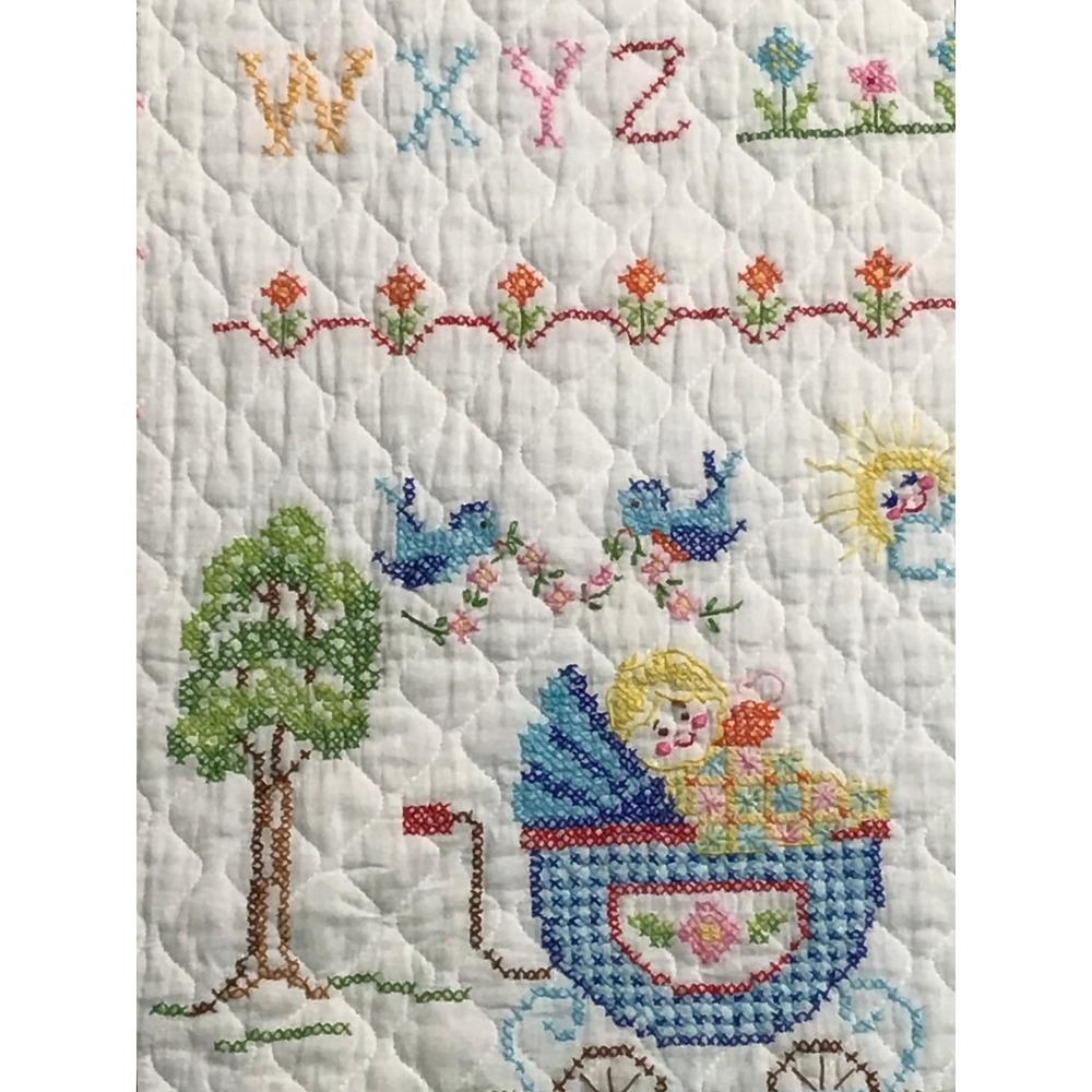 Vintage Hand Cross Stitch Baby Crib Quilt Alphabet ABC Nursery Sampler 34x57 - Picture 12 of 12